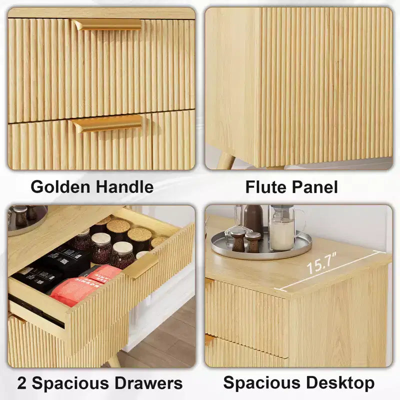 Madia/Credenza con due cassetti e tre ante, design a onde scanalate