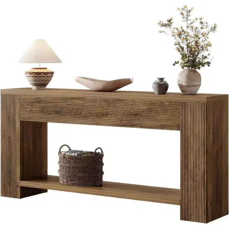 Lantine 70.9-Inch Console Table for Entryway, Narrow Wooden Sofa Table Behind Couch, Farmhouse Accent Table for Living Room, Entrance, Rustic Brown