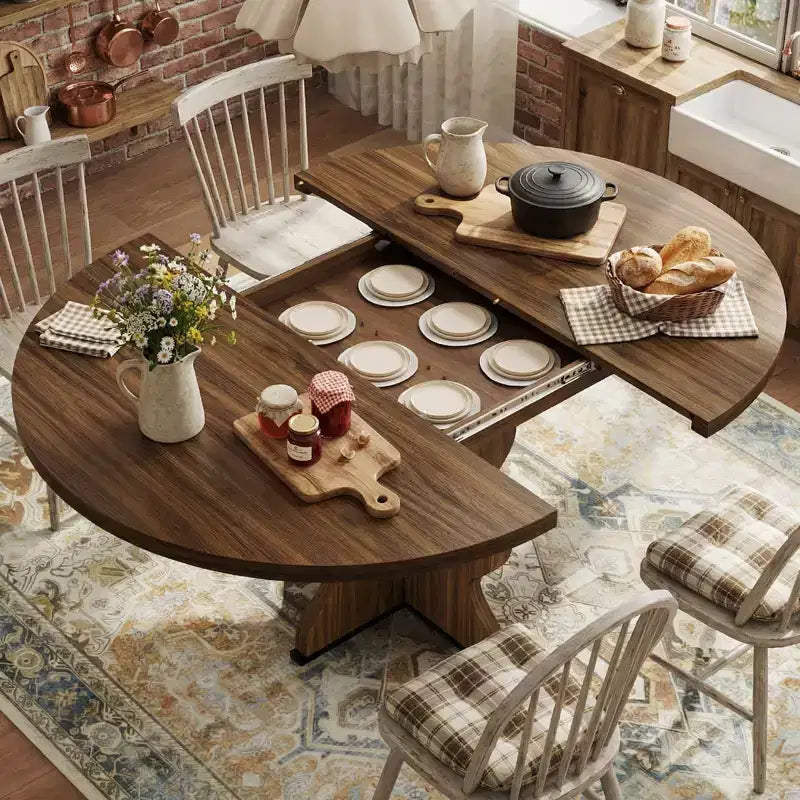 Tavolo da pranzo ovale allungabile, 120–160 cm, per 4–8 persone, piano in legno con struttura in metallo