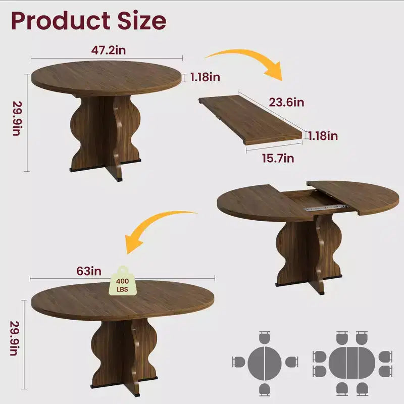 Tavolo da pranzo ovale allungabile, 120–160 cm, per 4–8 persone, piano in legno con struttura in metallo
