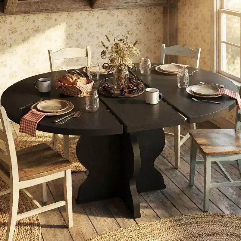 Space-Saving Extendable Oval Dining Table for 4-8 - 47-63 Expandable Wooden Top - Sturdy Metal Frame - Modern Farmhouse Kitchen Table