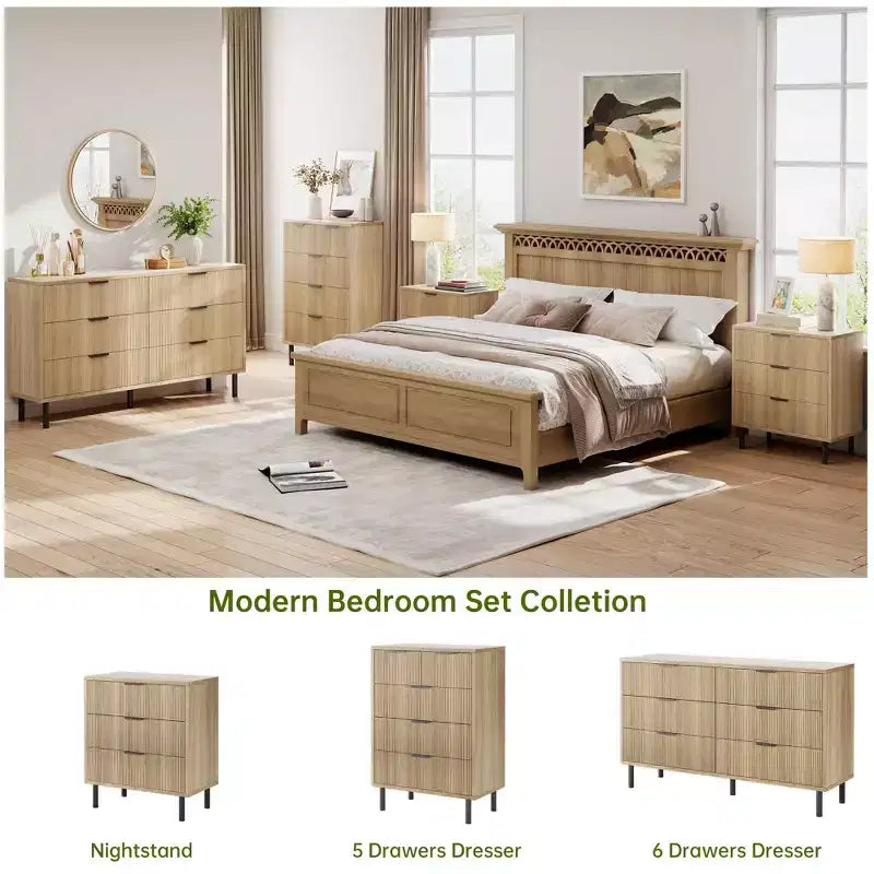 Cassettiera scanalata a 3 cassetti – Cassettiera in legno per camera da letto, ingresso e piccoli spazi