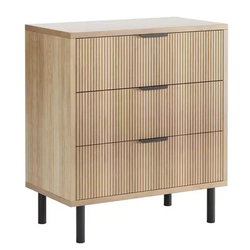 Cassettiera scanalata a 3 cassetti – Cassettiera in legno per camera da letto, ingresso e piccoli spazi