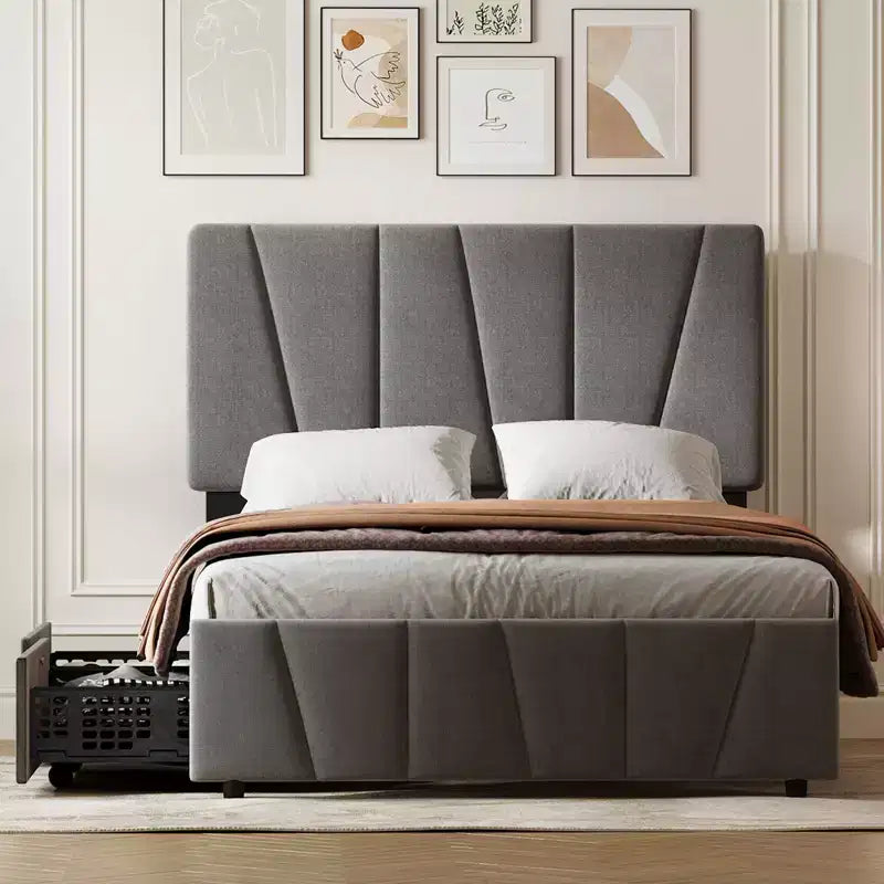 Struttura Letto Imbottita con Testiera Regolabile e Cassetti Contenitore