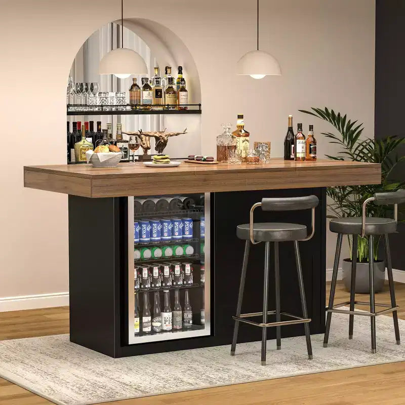 GDLF Bar Height Table with Fridge Space, 41.1H Counter Height Pub Tall Dining Table, Kitchen Bar with Storage