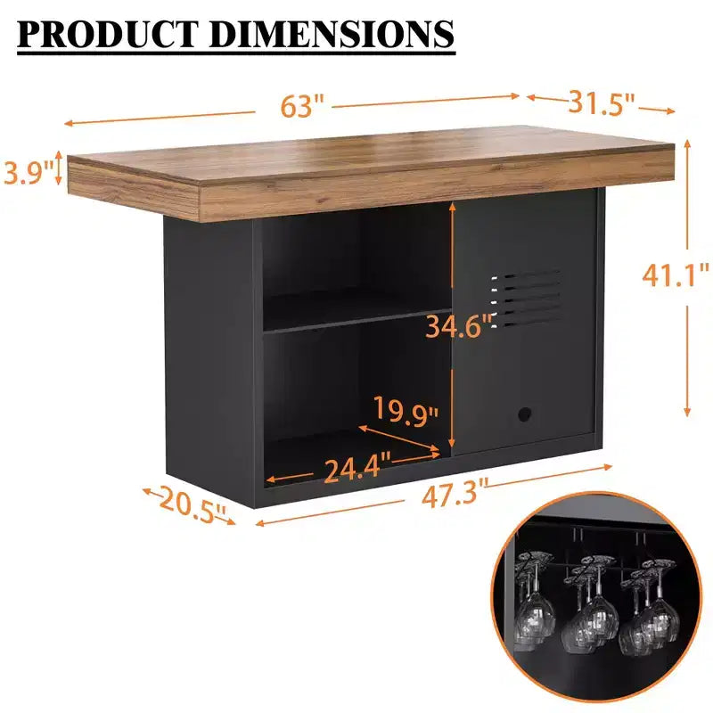 Tavolo Alto da Bar con Spazio per Frigo e Contenitore, Tavolo da Pub con Altezza Bancone di 104 cm per Sala da Pranzo o Cucina