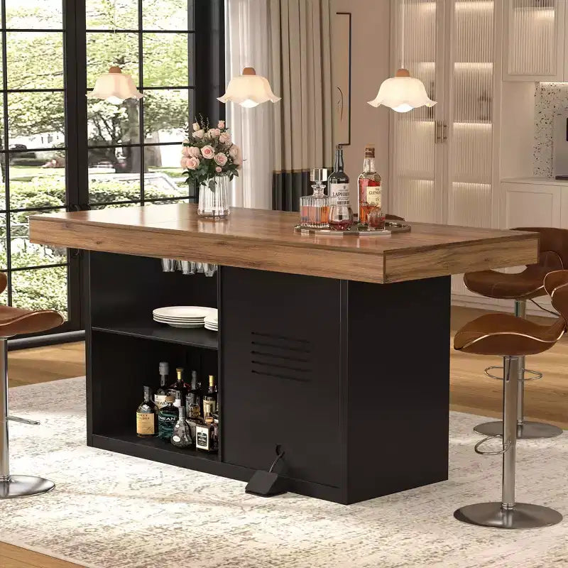 Tavolo Alto da Bar con Spazio per Frigo e Contenitore, Tavolo da Pub con Altezza Bancone di 104 cm per Sala da Pranzo o Cucina