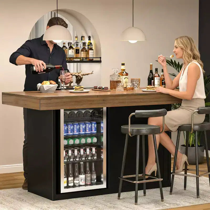 Tavolo Alto da Bar con Spazio per Frigo e Contenitore, Tavolo da Pub con Altezza Bancone di 104 cm per Sala da Pranzo o Cucina
