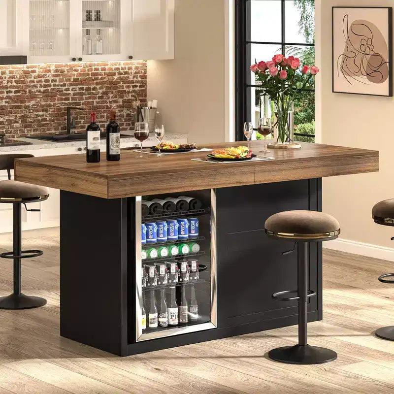 Tavolo Alto da Bar con Spazio per Frigo e Contenitore, Tavolo da Pub con Altezza Bancone di 104 cm per Sala da Pranzo o Cucina