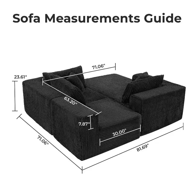 Divano componibile a nuvola 279 cm con chaise longue – Divano a L con seduta profonda, rivestimento in velluto a coste