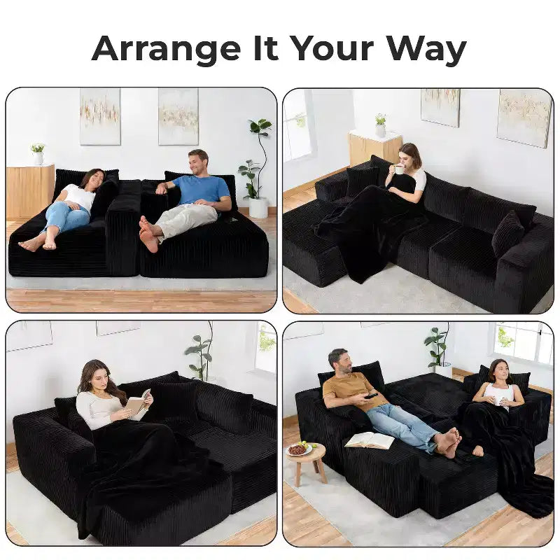 Divano componibile a nuvola 279 cm con chaise longue – Divano a L con seduta profonda, rivestimento in velluto a coste