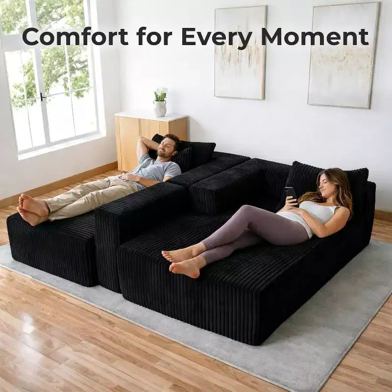Divano componibile a nuvola 279 cm con chaise longue – Divano a L con seduta profonda, rivestimento in velluto a coste