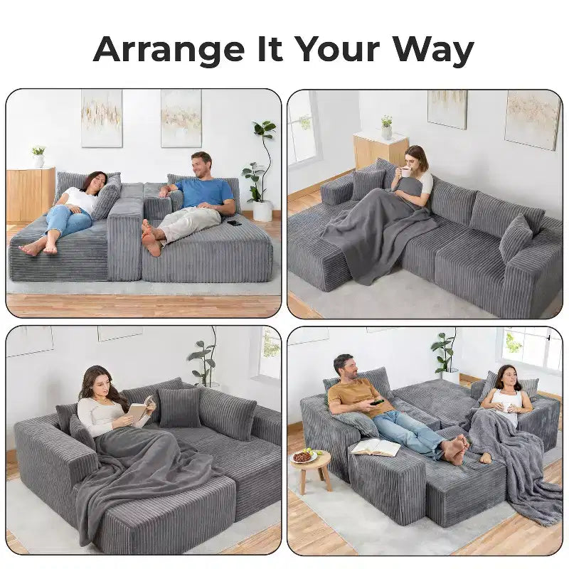 Divano componibile a nuvola 279 cm con chaise longue – Divano a L con seduta profonda, rivestimento in velluto a coste