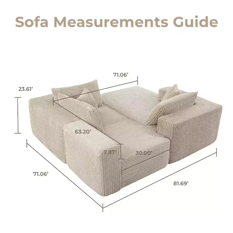 Divano componibile a nuvola 279 cm con chaise longue – Divano a L con seduta profonda, rivestimento in velluto a coste