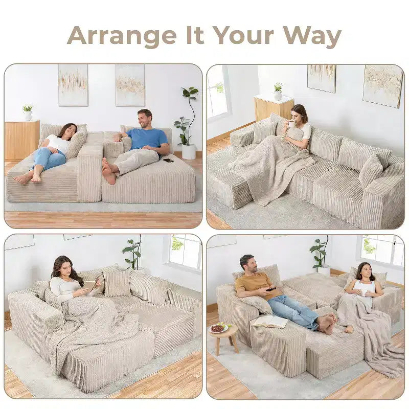 Divano componibile a nuvola 279 cm con chaise longue – Divano a L con seduta profonda, rivestimento in velluto a coste