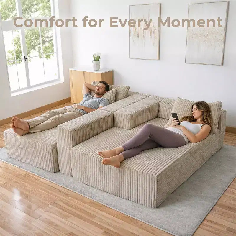 Divano componibile a nuvola 279 cm con chaise longue – Divano a L con seduta profonda, rivestimento in velluto a coste