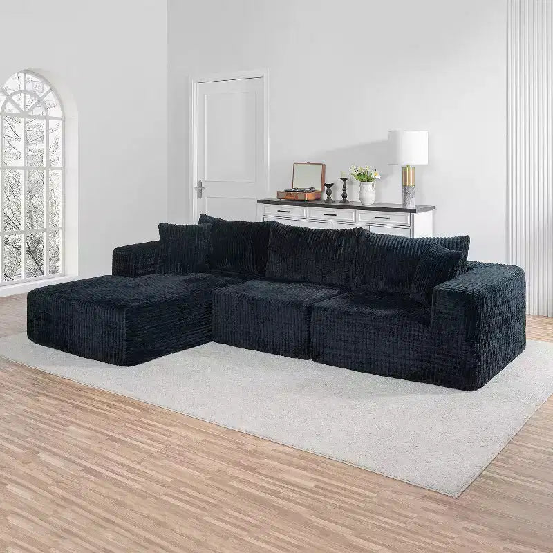 Divano componibile a nuvola 279 cm con chaise longue – Divano a L con seduta profonda, rivestimento in velluto a coste