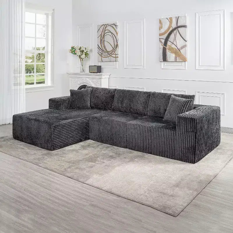 Divano componibile a nuvola 279 cm con chaise longue – Divano a L con seduta profonda, rivestimento in velluto a coste