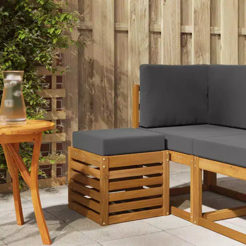 Sgabello-Panca in Legno di Acacia con Cuscino, Naturale e Antracite