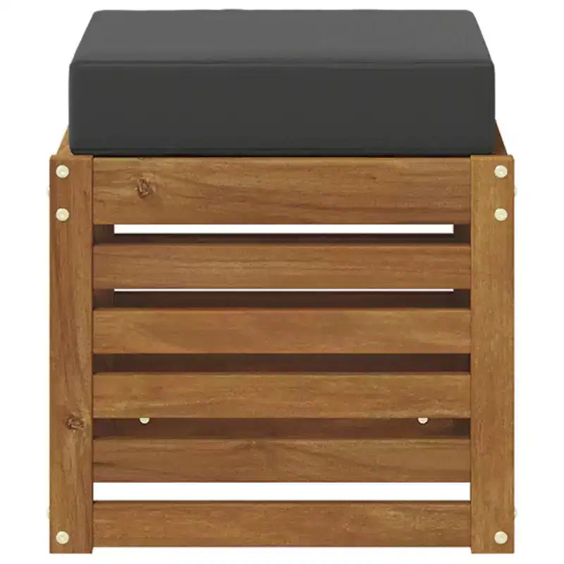 Sgabello-Panca in Legno di Acacia con Cuscino, Naturale e Antracite