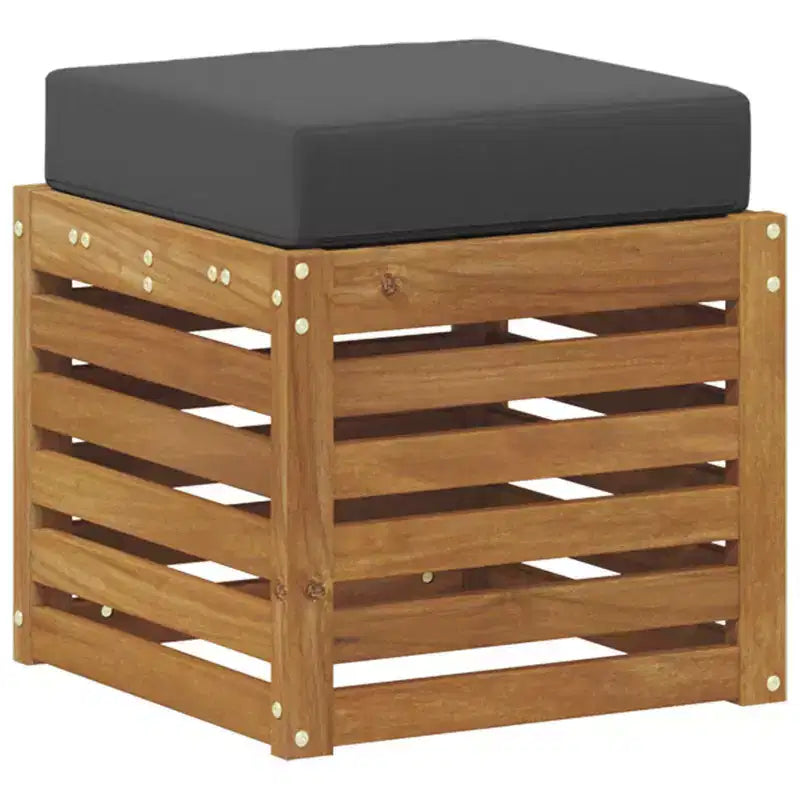 Sgabello-Panca in Legno di Acacia con Cuscino, Naturale e Antracite