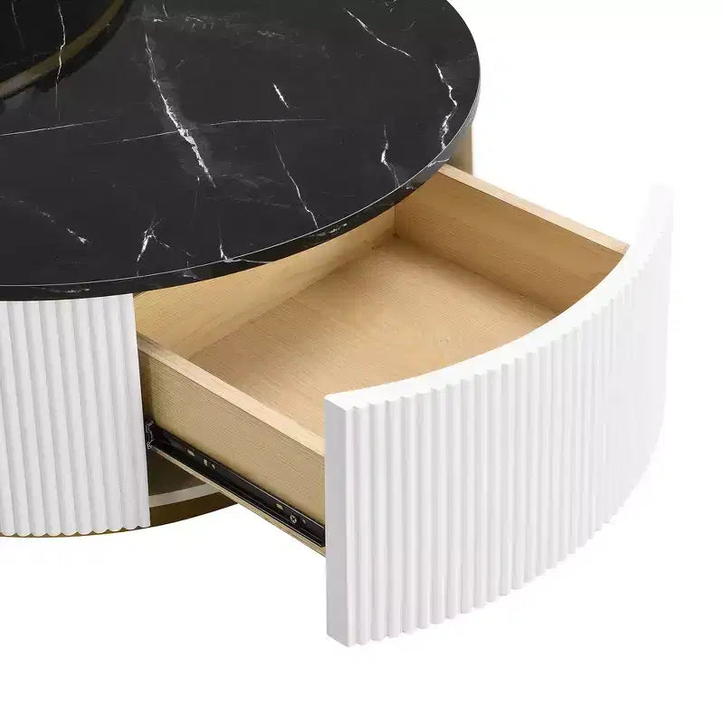Set di 2 tavolini da caffè rotondi impilabili con base scanalata e cassetto