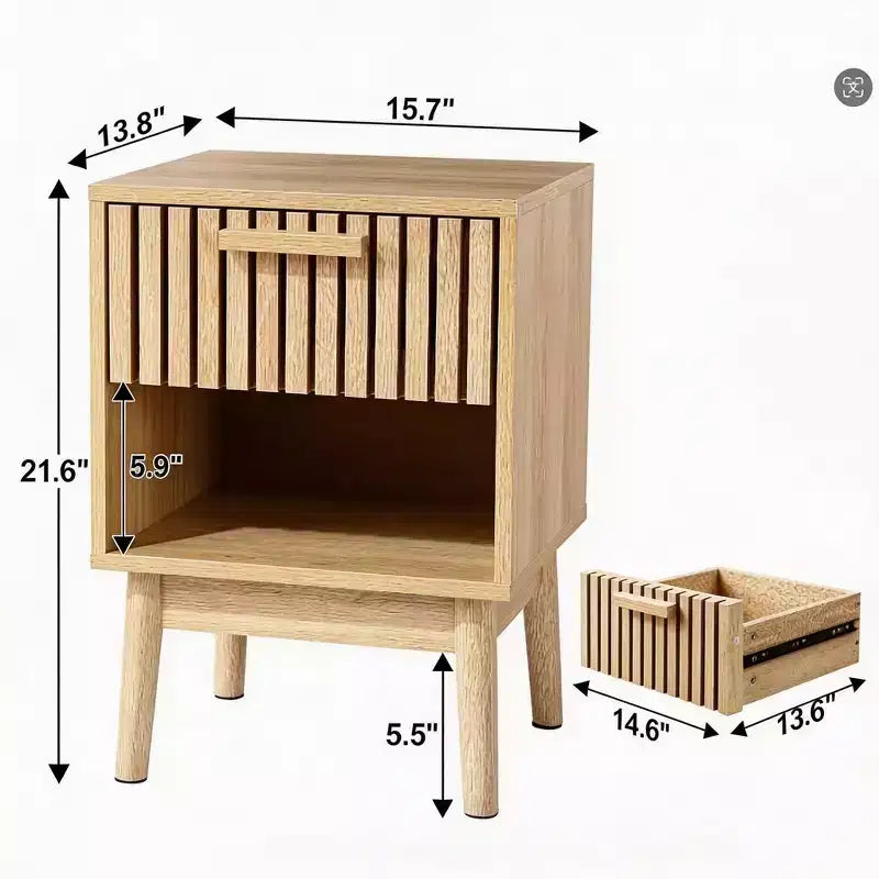 Comodino Boho con Cassetto e Ripiano Aperto