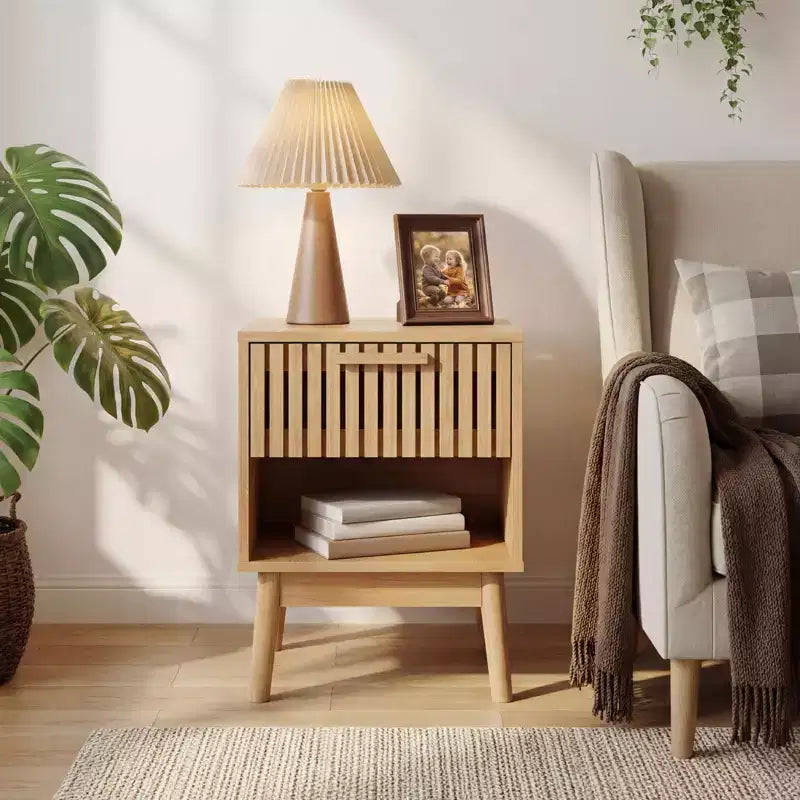 Comodino Boho con Cassetto e Ripiano Aperto