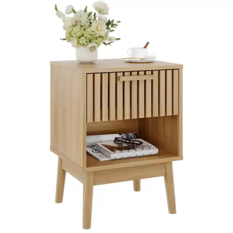 Comodino Boho con Cassetto e Ripiano Aperto