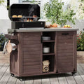 FAMYYT 78.3-Inch Outdoor Kitchen Island with Stainless Steel Countertop, Foldable BBQ Station, and Storage Cabinets, Dark Brown