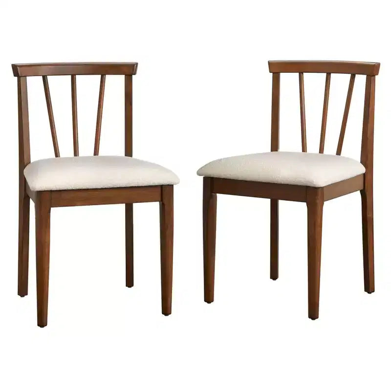 Lifestorey Set of 2 Rochester Modern Spindle Upholstered Dining Chair Beige/Walnut